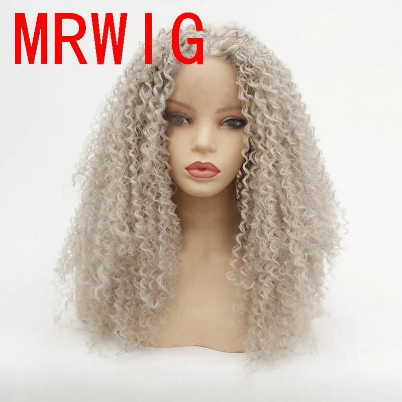 

MRWIG #4503New Grey Hair Synthetic Front Lace Wig Cosplay Glueless Middle Part 2.5In 18in180%Density for Woman