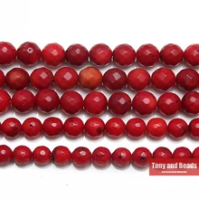 Free Shipping Natural Stone AA Quality Faceted Red Coral Round Beads 15″ Strand 6 8 10MM Pick Size For Jewelry Making No.SAB15