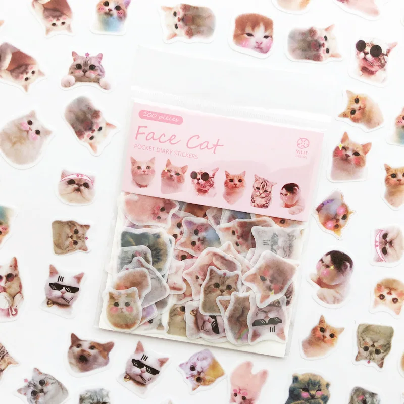 

100pcs/pack Lovely Cartoon Pet Cat Expression Decoration Scrapbooking Washi Sticker Kawaii Diy Diary Album Stationery Stickers