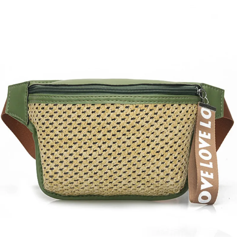 

Women Breathable Straw Waist Fanny Pack Belt Bag Travel Sports Hip Bum Bag Purse Chest Straw Pockets