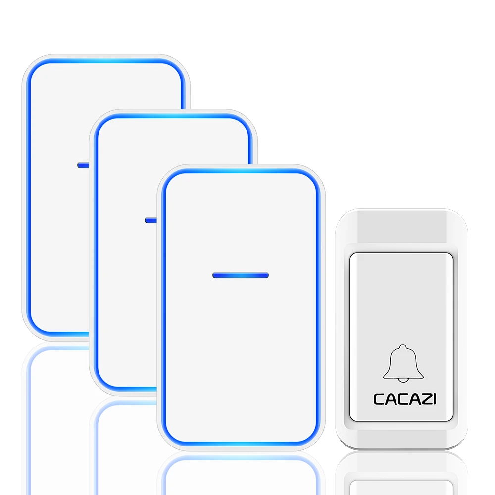 CACAZI домашний автономный беспроводной дверной звонок без батареи требуется 1 2 кнопки 1 2 3 приемника водонепроницаемое кольцо колокольчик US EU UK AU Plug - Цвет: 1 button 3 receiver