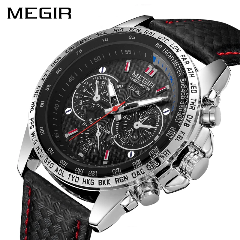 

MEGIR Military Watch hot fashion man's quartz wristwatch brand waterproof leather watches for men casual black watch