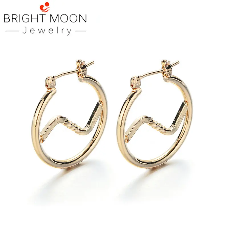 

Bright Moon Fashion Round Hoop Earrings For Women Retro Gold Color Circle Earring Girlfriend Birthday Party Gift Jewelry
