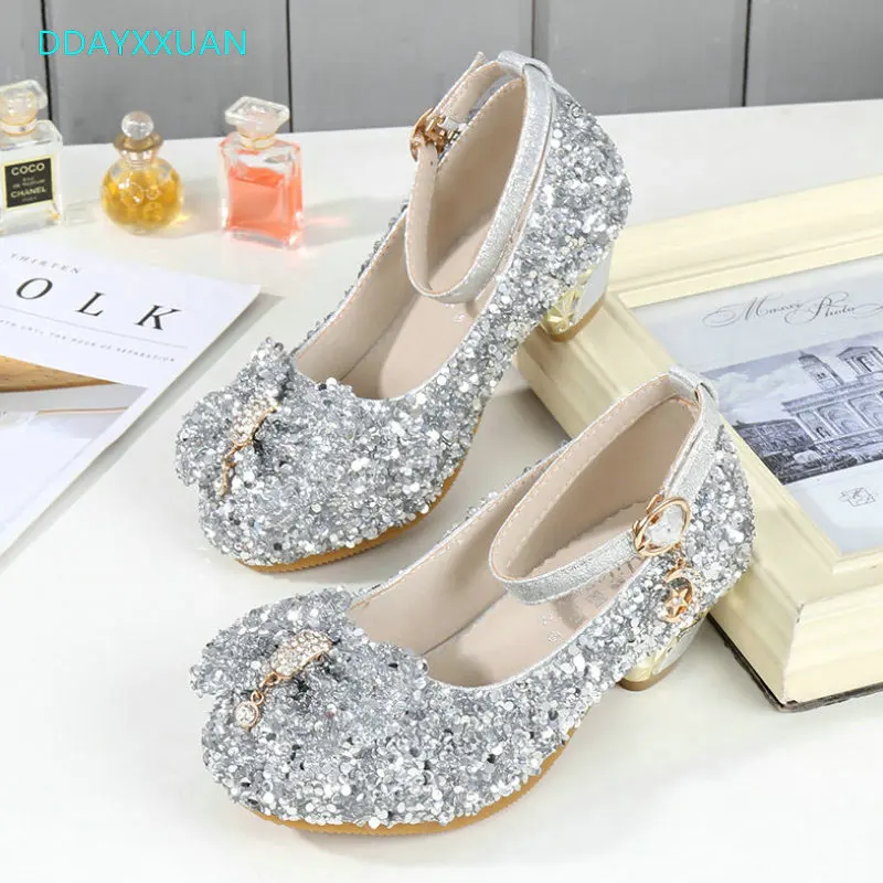 

Children Princess Shoes New Spring Summer Kids Girls Wedding Shoes High Heels Dress Shoes Gold Pink Kids Party Shoes For Girls