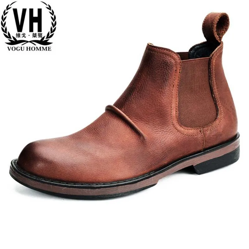 

autumn winter British retro fashion Genuine leather Riding boots men all-match cowhide breathable casual shoes Chelsea boots