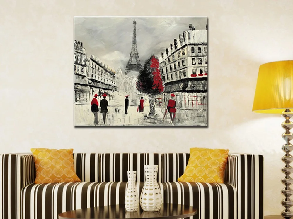 Livraison Gratuite 100 Peint A La Main Moderne Mur Art Noir Et