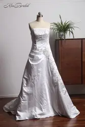 Потрясающие строки тафта Свадебные платья корсет Назад 2018 свадебное платье без бретелек развертки Поезд рукавов