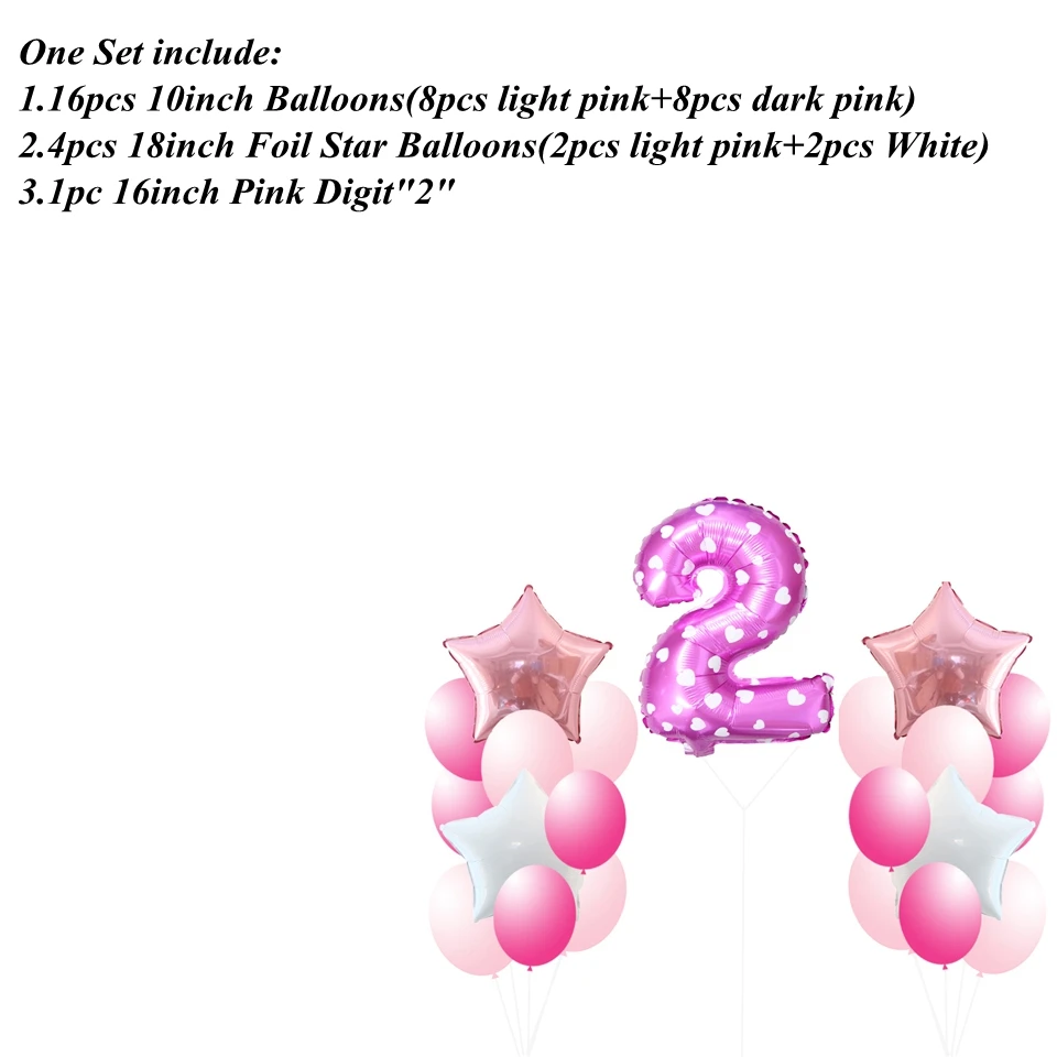 1 Набор воздушных шаров на 1-й/2-й день рождения воздушные шары вечерние сувениры детские игрушки Сделай Сам День рождения/Свадебная вечеринка украшения для детского душа - Цвет: Pink digit 2 set