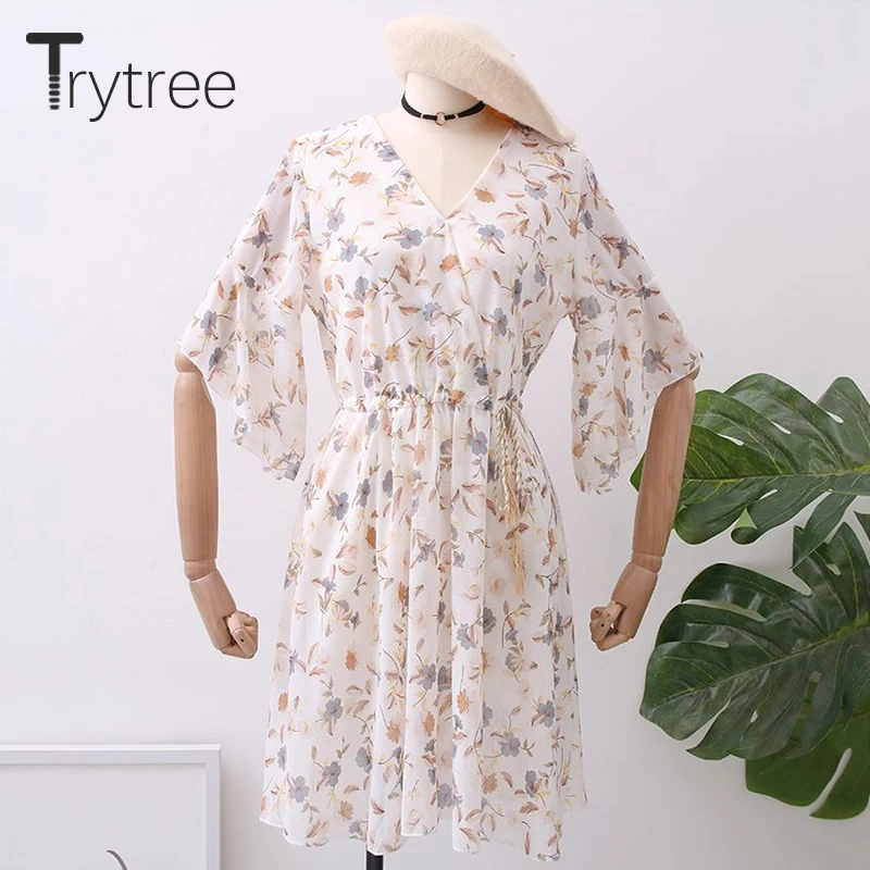 Женское Повседневное платье Trytree летнее трапеция с цветочным принтом рукавом