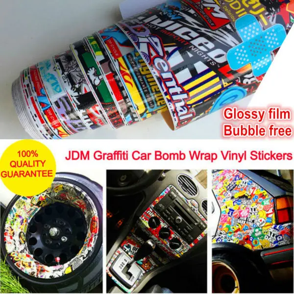 glossy film vinyl sticker on car jdm graffiti car sticker bomb wrap