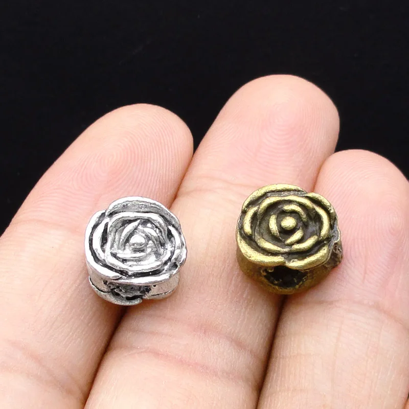 

15pcs-Antique Tibetan Silver / Bronze Rose Flower Beads 11x10x8mm