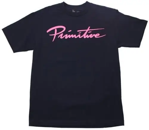 

Primitive Skateboarding Nuevo Script T-Shirt Navy Pink Apparel Mens Medium Large Hip Hop Tee Shirt,NEW ARRIVAL tees