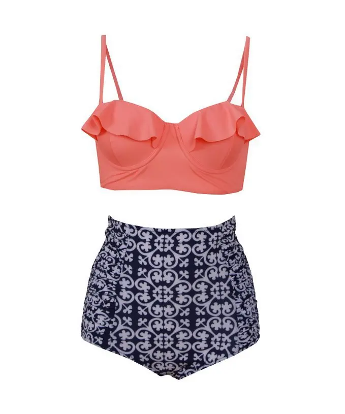 

4XL Sexy Strappy Retro Large Size Swimsuit High Waist Bathing Suit Plus Size Swimwear For Fat Women 2017 Push Up Bikini Set