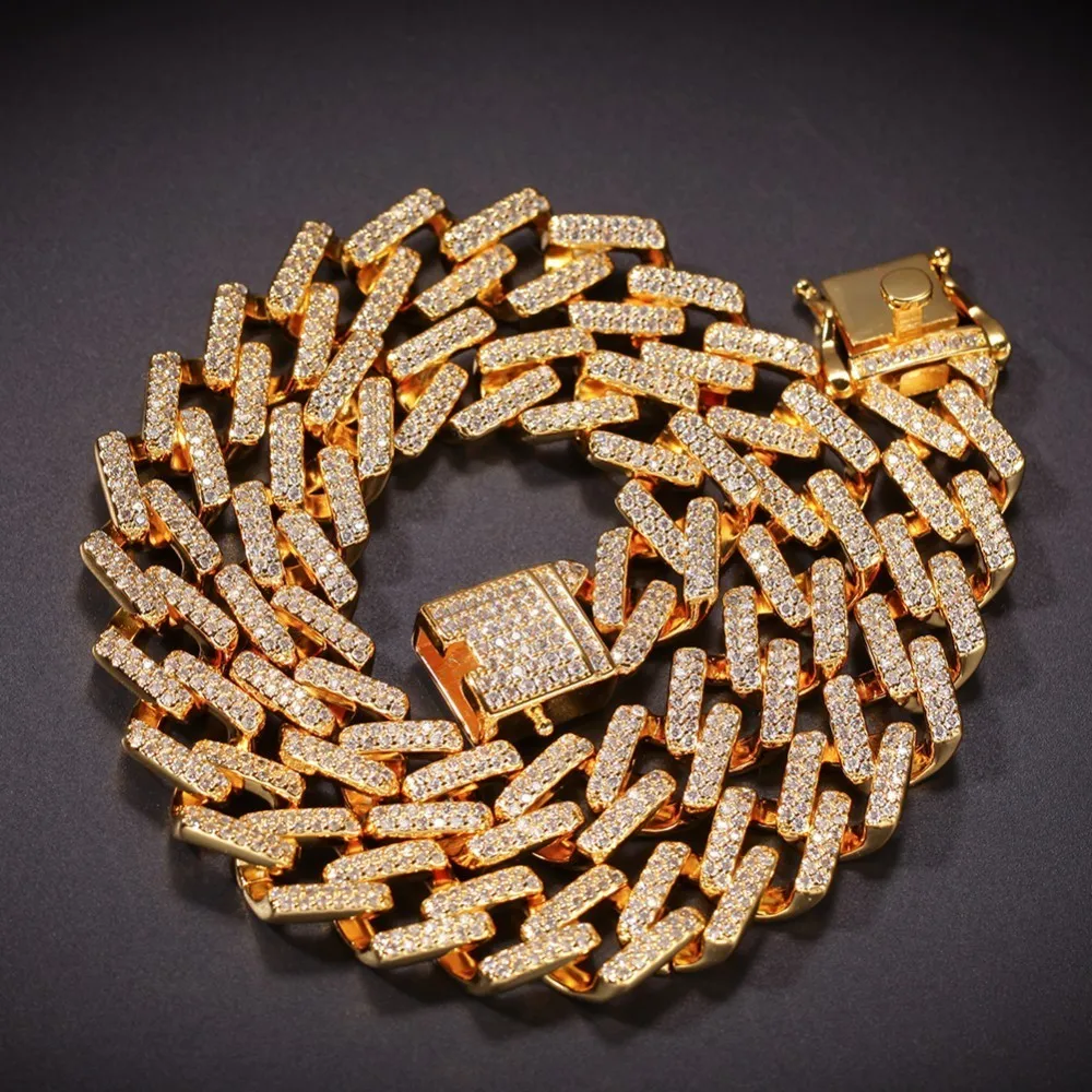 14 мм зубец кубанс Соединенные ожерелья Iced Cubic Zirconia золото/белый золотого цвета в стиле хип-хоп цепь ювелирные изделия для мужчин Прямая