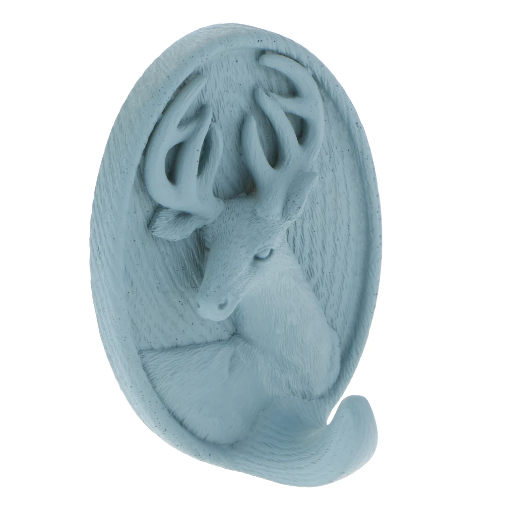 MagiDeal Nordic Self-adhesive 3D Resin Deer Head Wall Mounted Hanger Coat Key Robe Hook Decorative Cloth Bag Holder Pink Blue