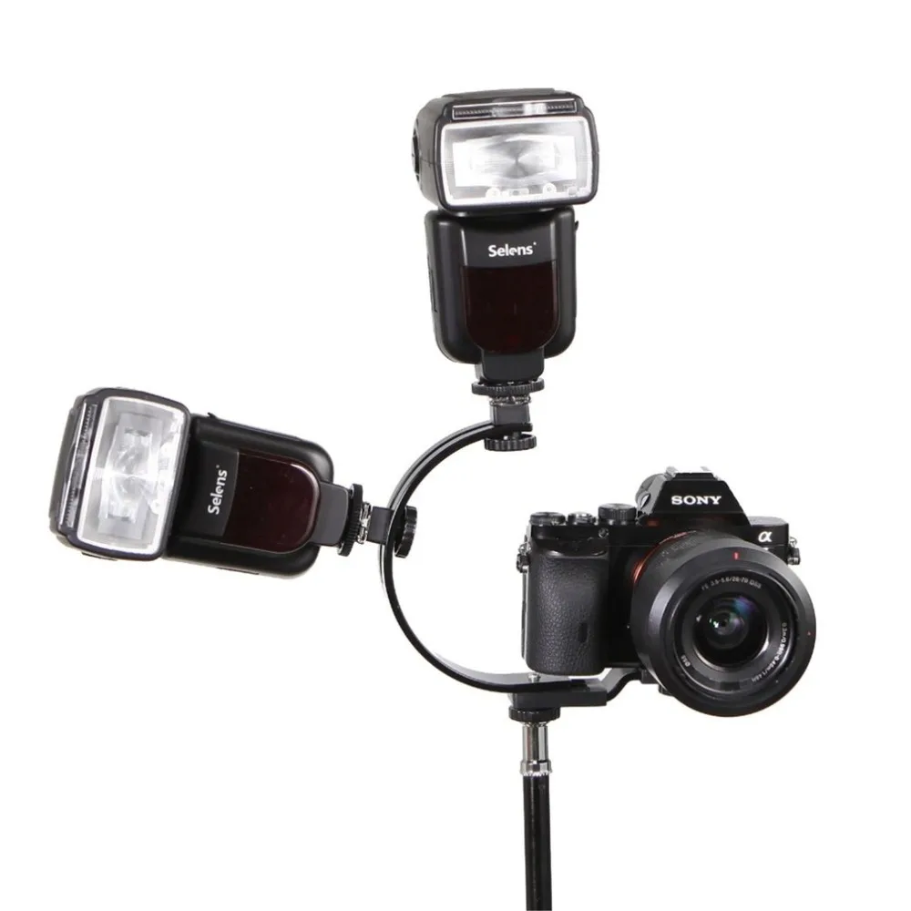 

Camera Set Top Flash C-Type Bracket Dual Flash Off-Side Side Light-Emitting Bracket Double Hot Boot Head Bracket