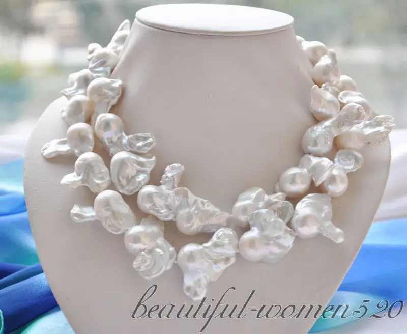 

Z4503 2row 18" 35MM WHITE BAROQUE KESHI REBORN PEARL NECKLACE