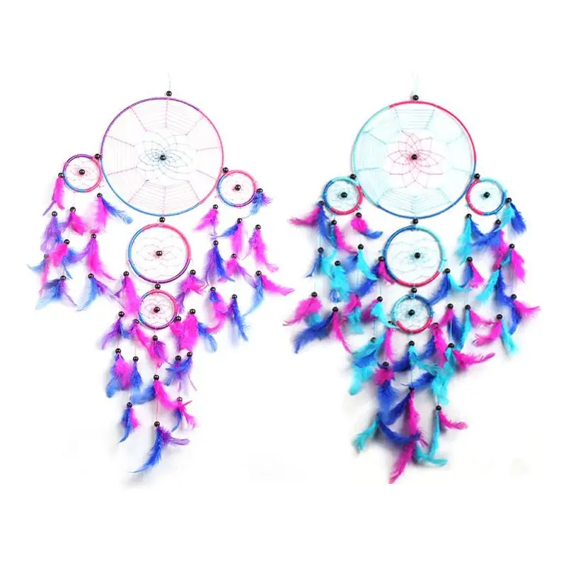 

Spider Web Five Rings Feather Caught Dreams Dream Catcher Traditional Indian Wall Art Car Pendant Home Decor Gifts