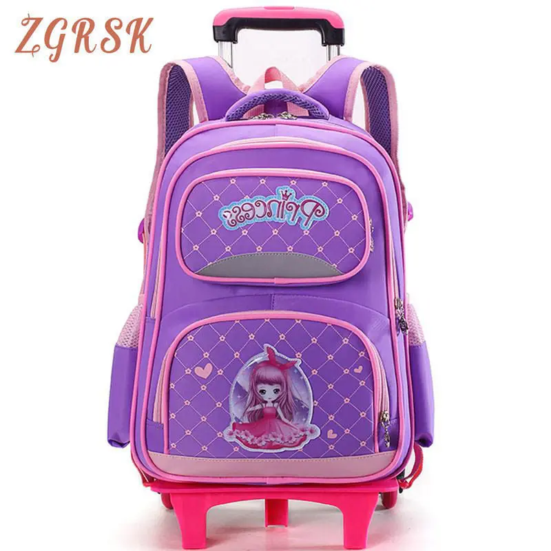 

Girls Nylon Trolley Backpack Removable Children School Bags With 2/3 Wheels For Boys Kids Wheeled Bag Travel Luggage Backpack