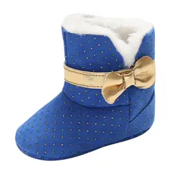Для маленьких девочек мягкие пинетки лук волна точка зимние ботинки для малышей теплая обувь зима Утепленная обувь тапки обувь для