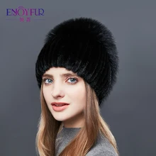 Enjoyfur норки Мех Шапки для Для женщин Натуральный мех Для женщин зимние Шапки Стразы высокое качество шапочки шапки
