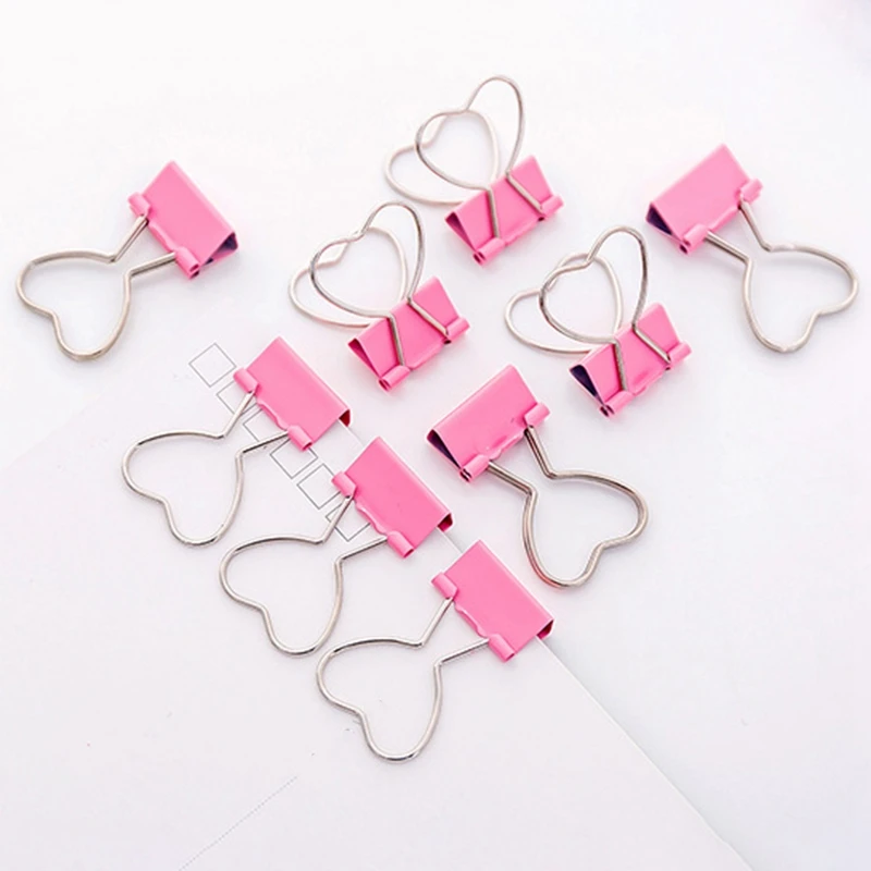 100 шт Розовый клипса сердце полый металлический связующий зажим заметки Письмо Бумажный зажим офисные принадлежности