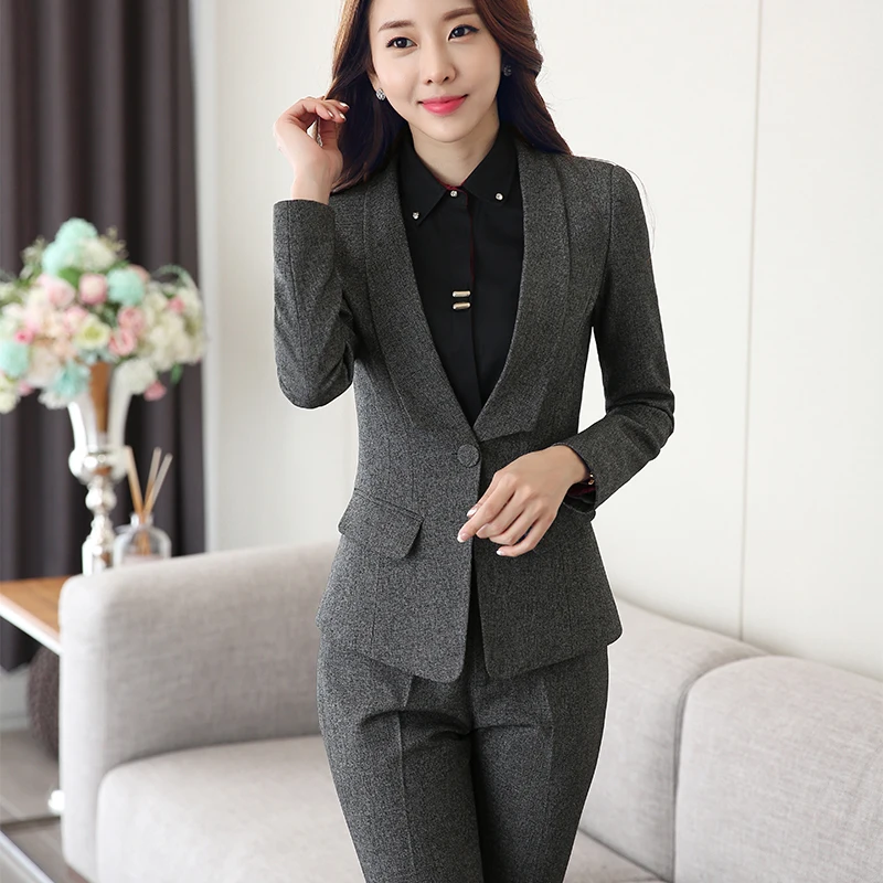 Lenshin Shawl Collar 2 Piece Lady Formal Pant Suit For Wedding Lenshin Shawl Collar 2 Piece Lady Formal Pant Suit For Wedding Office Uniform Designs Women Business Suits Gray Blazer Work In From S