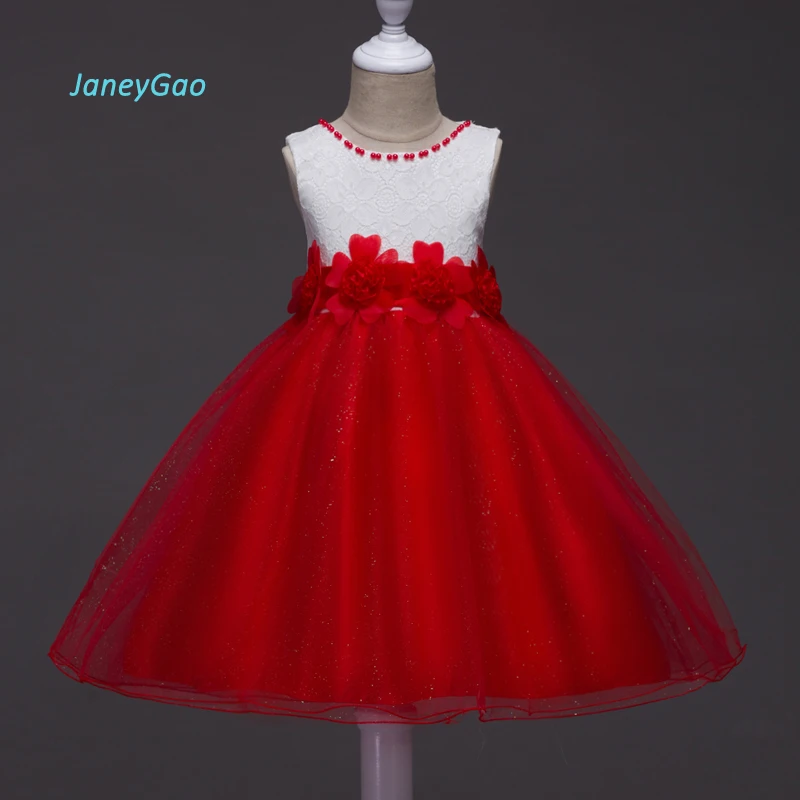 JaneyGao 2019 Flower Girl Dress For Wedding Party Baby Girl Formal Wear Sleeveless With Bow Red And White Pageant On Sale