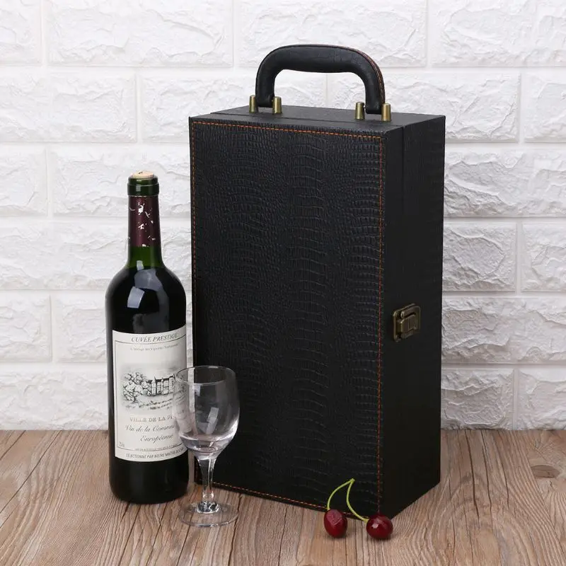 Ящик для винных бутылок из кожи класса люкс сумка 2 шампанское красноe переноска для животных ручка Футляр Организатор подарочная коробка
