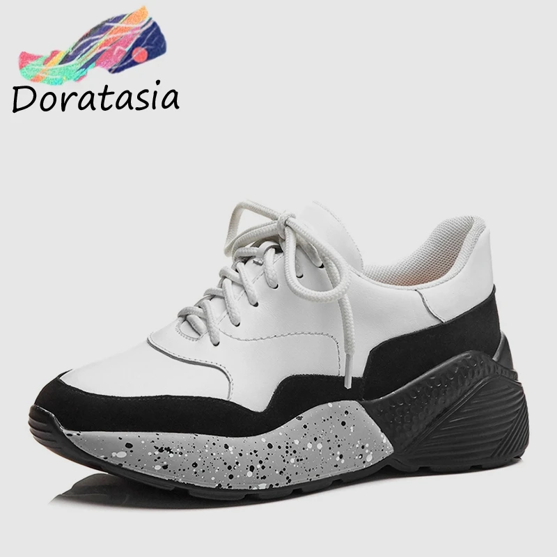 

DORATASIA 2020 New INS Hot Women Spring lace-up Sneakers Genuine Cow Leather Women Comfort Platform Shoes Woman