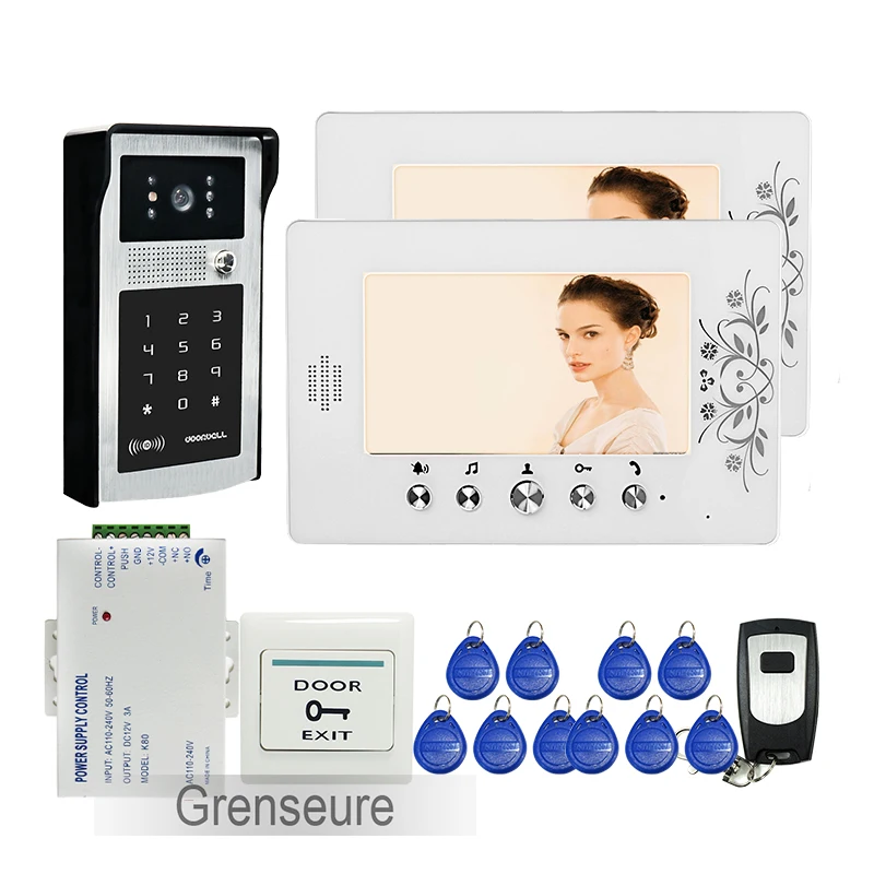FREE SHIPPING 7 Color Video font b Door b font Phone Intercom Kit 2 White Monitors