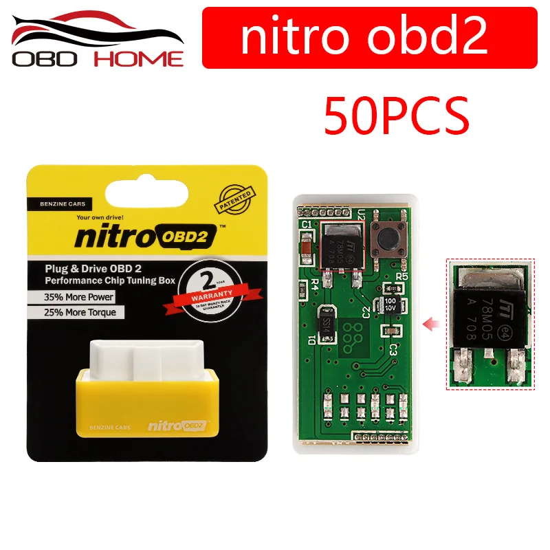 

50pcs Nitro OBD OBD2 Chip Tuning Box Performance Plug Drive Nitro OBD2 Increase More Power Torque NitroOBD Gasoline Benzine Car