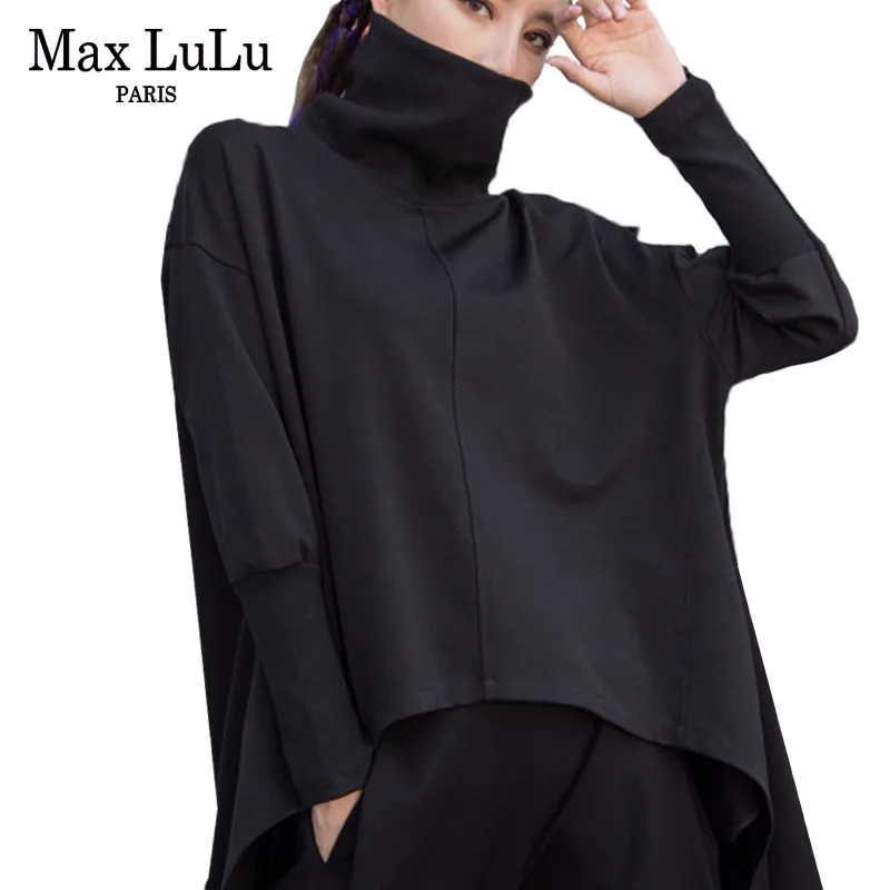 Max LuLu осенние корейские модные женские панковские топы, Женские винтажные футболки с высоким воротом и длинным рукавом размера плюс