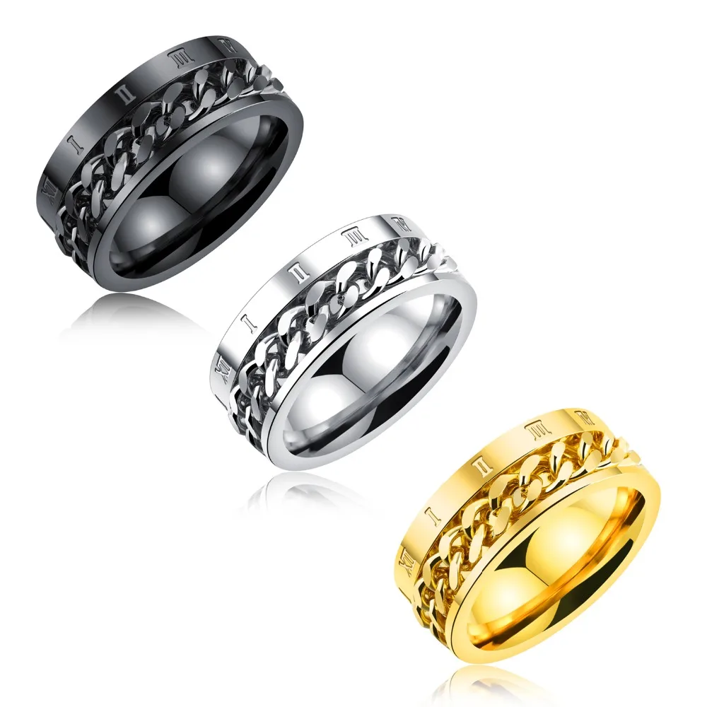 Мужское кольцо с римскими цифрами ширина 8 мм GJ570|ring for|spinner ringrings for men |