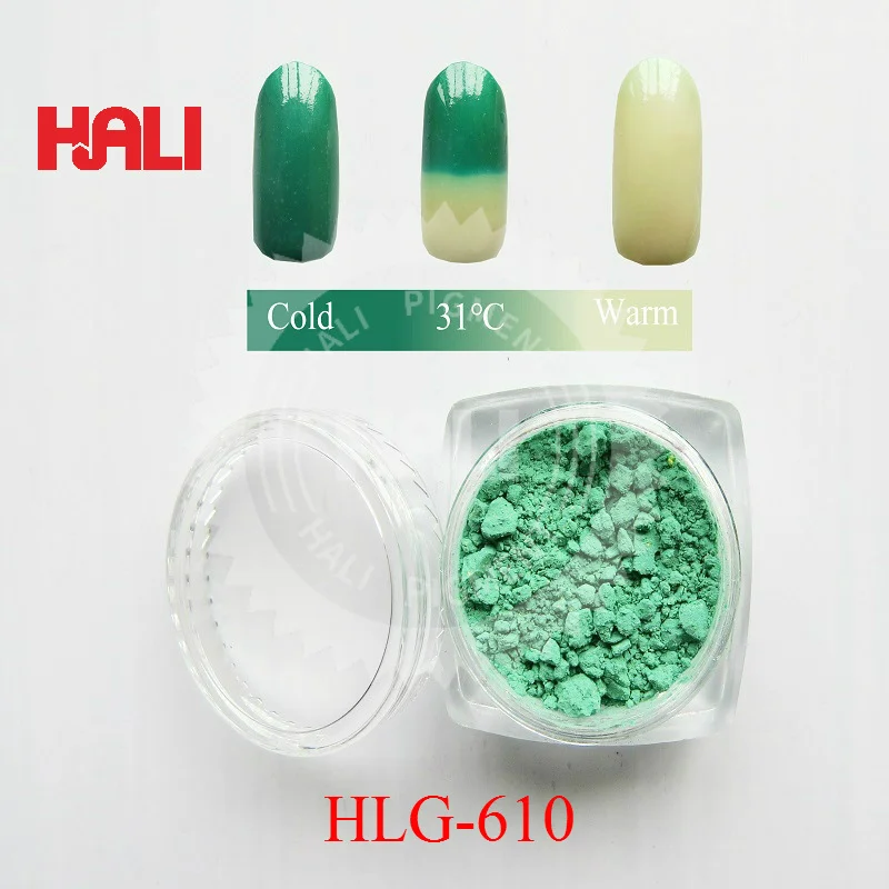 Термохромный пигмент, термохромный порошок, изделие: HLG-610, цвет: grass green, температура активации: 33 по Цельсию, 1 лот = 10 грамм в пакете
