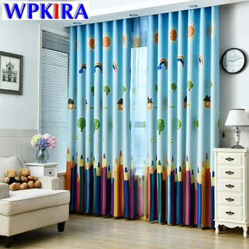 

Cartoon Window Curtain Panel Pencil Shade Cloth Children Boys Girls Print Curtains Living Room Finished Blue Curtain WP178-30