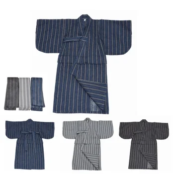 

2019 Child Kid Japanese Kimono Yukata Bathrobe Matching Belt Stripe Pajamas Cotton Robe Clothing Long Summer New
