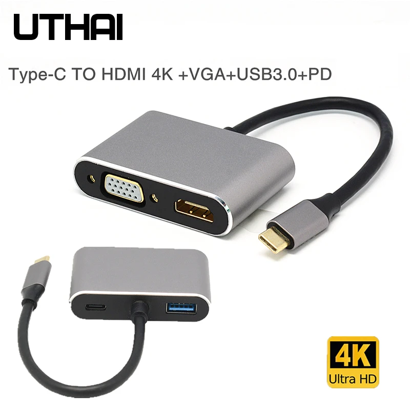 

UTHAI J07 Multifunction Adapter Type-C Interface to HDMI+VGA Adapter+USB3.0 4 IN 1