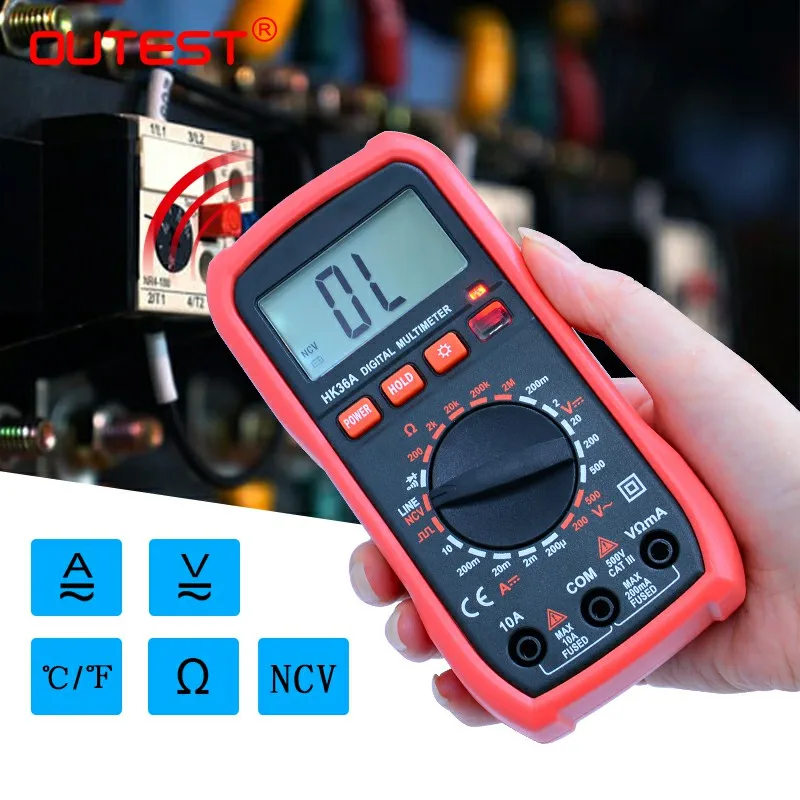 OUTEST Digital Multimeter Button 2000 Counts AC/DC Voltage Ammeter Current Ohm Auto/Manual multi