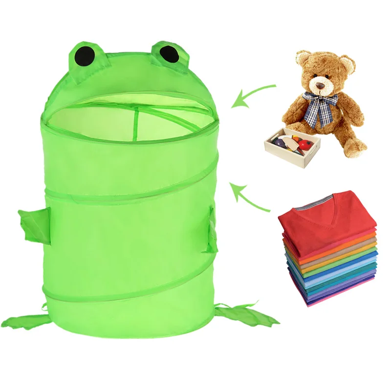 Hot Sale Lovely Green Frog Pop up Collapsible Storage Bucket Toy