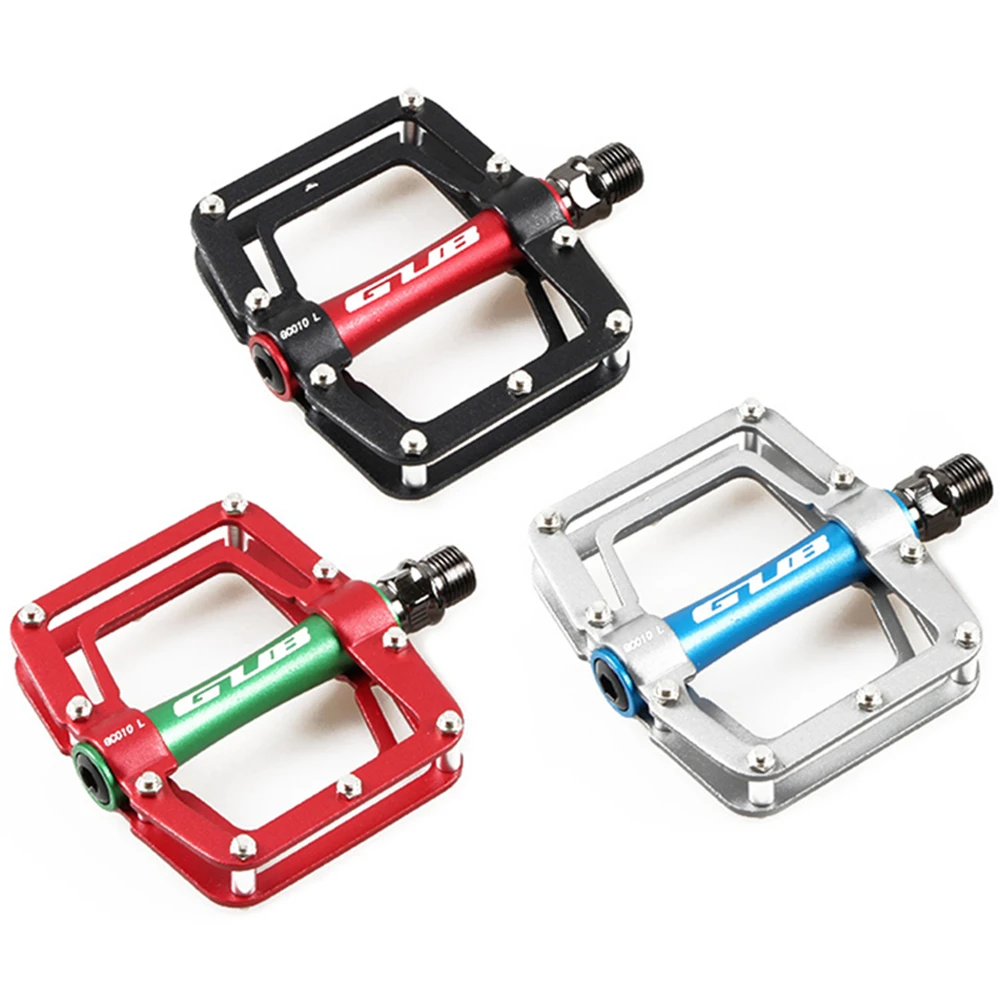 GUB Bike Pedal Aluminium Flat Platform Pedals Chrome Axle 9/16" MTB