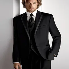 Две кнопки классические мужские черные Свадебный костюм Тонкий Костюмы для жениха смокинги Жених Пром Костюм(куртка+ жилет+ брюки