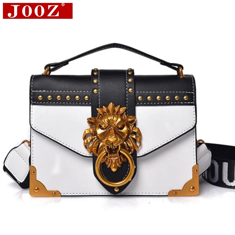 

Famous brand Women Shoulder Bag Rivet Flap patchwork leather Handbags Crossbody bags for women Clutch Bag Lion head Buckle purse