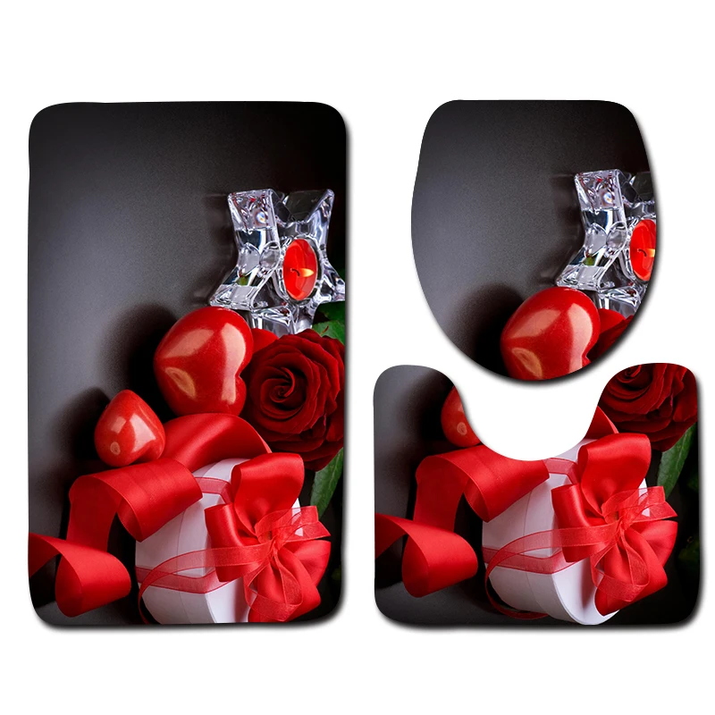 Красный 3 шт набор ковриков для ванной, набор ковриков для ванной, набор для туалета, День Святого Валентина, в форме сердца, коврик для ванной, крышка для унитаза - Цвет: 001
