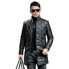 Зимняя мужская кожаная куртка из овчины, Мужская теплая кожаная куртка на утином пуху, пальто большого размера 5XL, Мужская ветрозащитная куртка