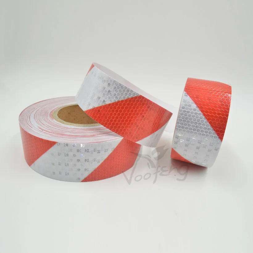 

5cmx5m Shining Reflective Warning Self-Adhesive Stikcer with Red White Color Twill Printing for Car