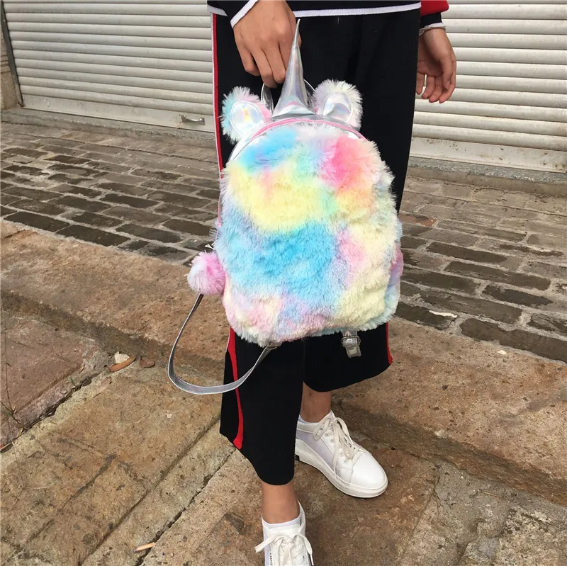 Новые женские кожаные рюкзаки с единорогом милые модные плюшевые рюкзаки для девочек путешествия рюкзак детский школьный рюкзак леди