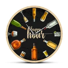 Happy Time – horloge murale pour hommes, Cave à vin, Bar, Pub, décor mural, Restaurant, verres d'alcool, cadeaux, Art du vin