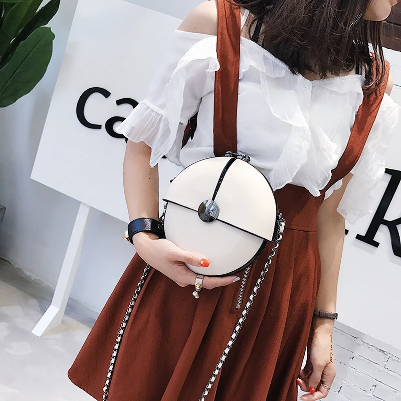 

Beetle Bag Girl 2018 new Korean version PU single shoulder shoulder bag across the small round bag Leather Round Portable Bags