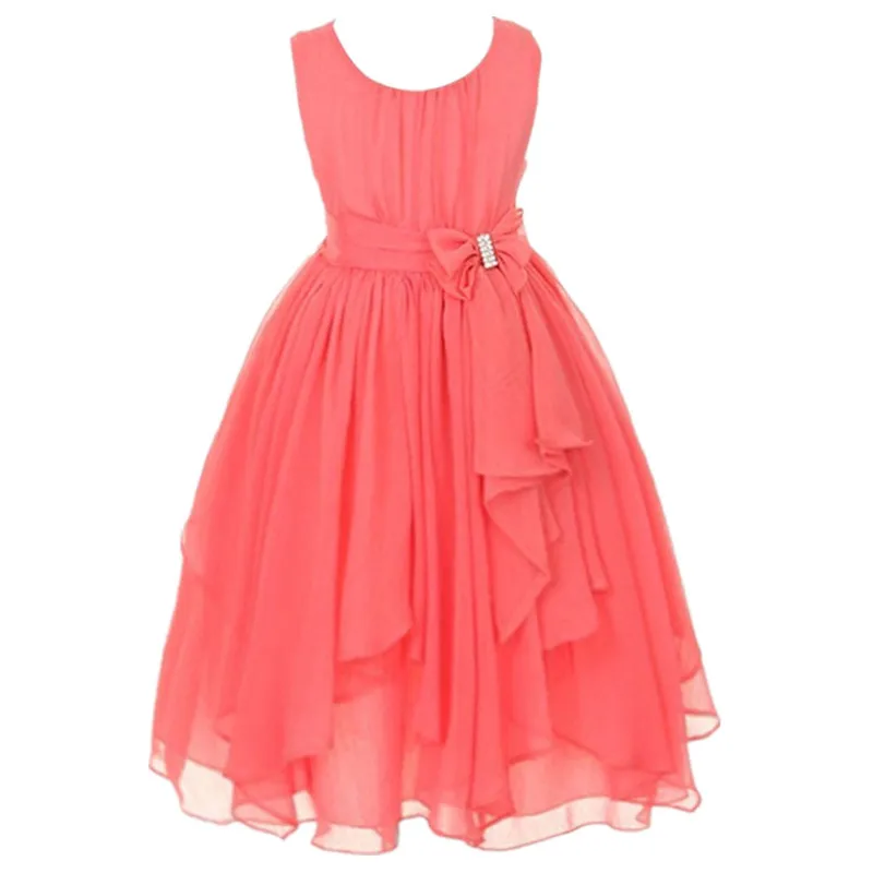 Платье для девочек; одежда для маленьких девочек в европейском и американском стиле; летнее шифоновое платье с оборками; асимметричное платье для детей; Одежда для девочек; От 2 до 12 лет - Цвет: Watermelon